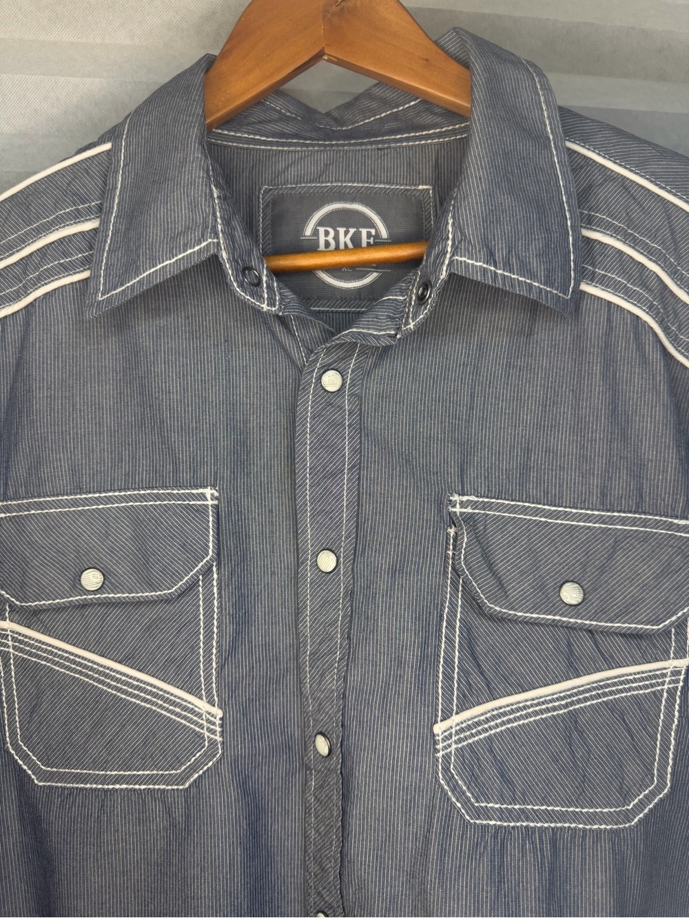 BKE Blue Pinstripe Western-Style Button Shirt